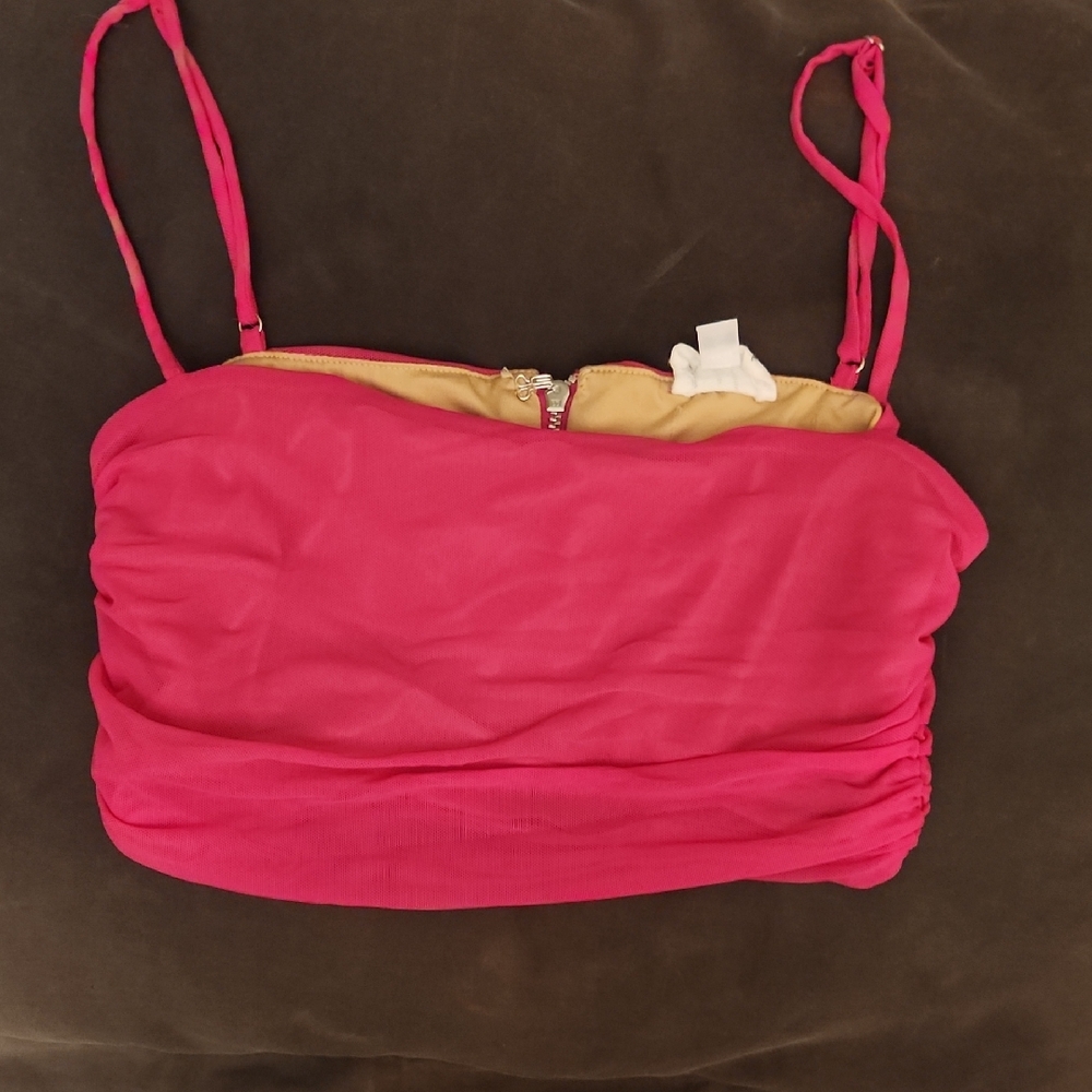 Bobbles And Lace Pink Tube Tank Back Zip Top